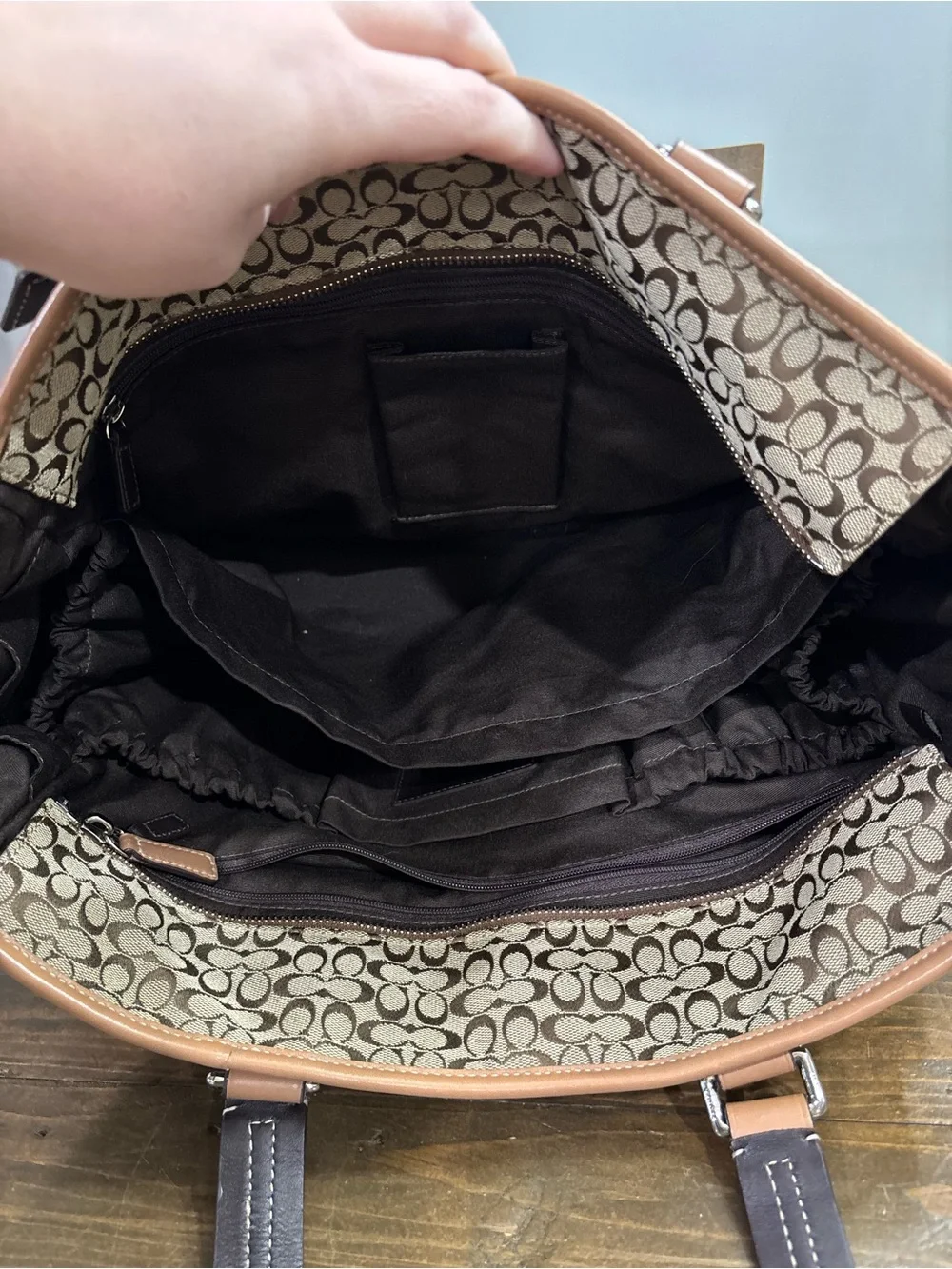 Coach Khaki Canvas Diaper Bag in Signature C Monogram